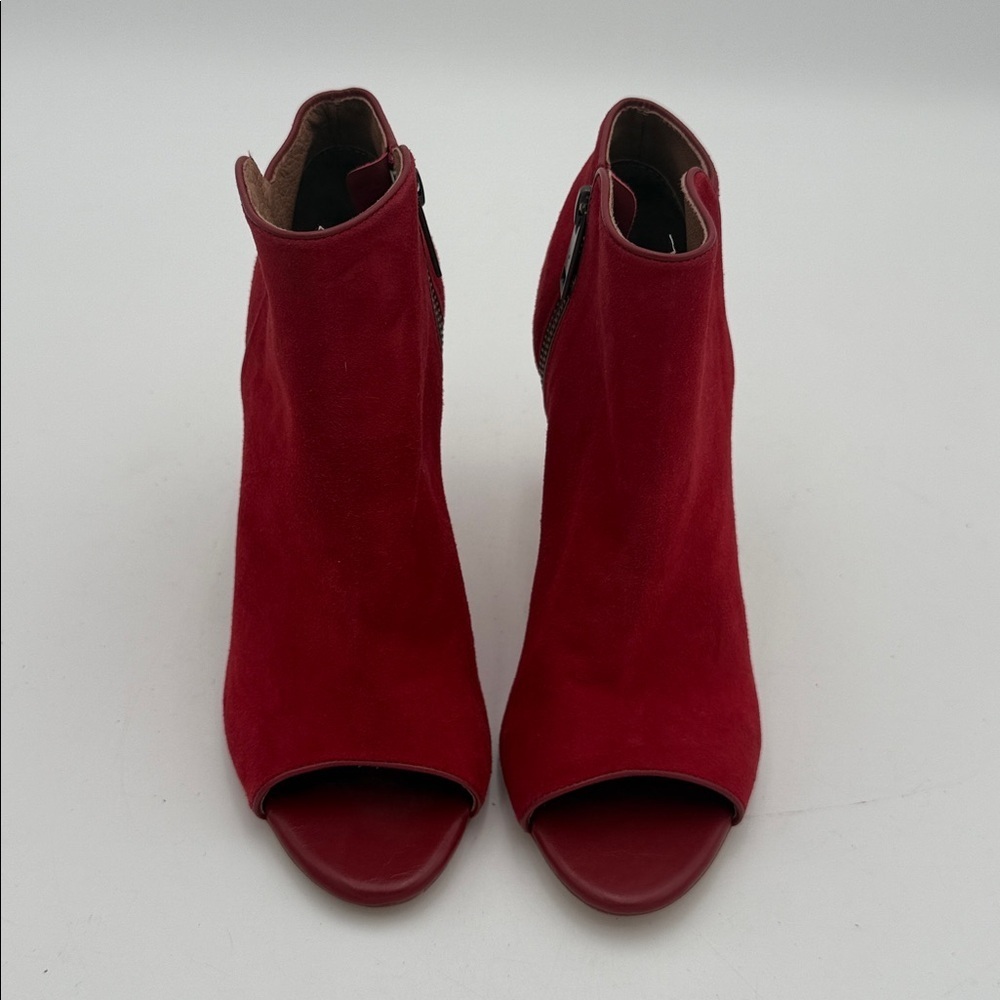 Joie Red Suede Peep-Toe Heeled Boots women 37 suede casual Y2K casual office - Picture 4 of 13